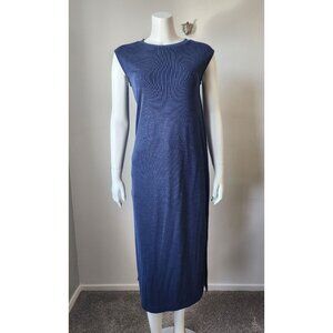 Nicole Miller blue rib crewneck sleeveless midi dress S